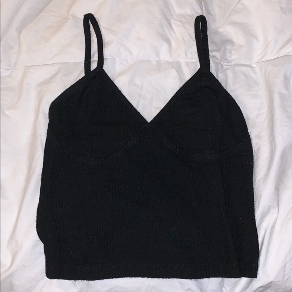 Black v neck spaghetti strap tank top